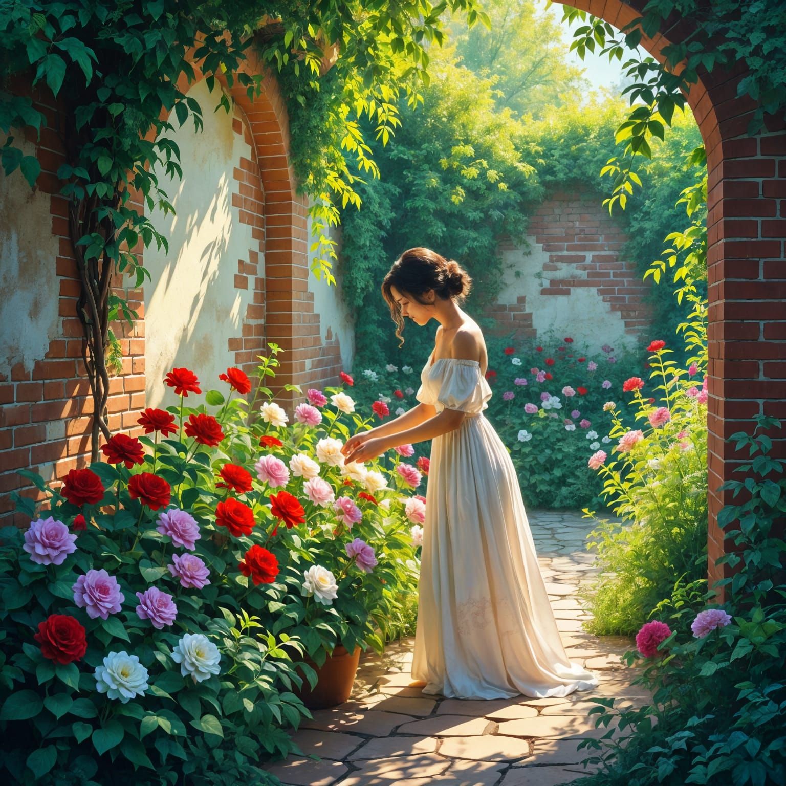 Hidden Paradise: Rose Garden Within Brick Walls