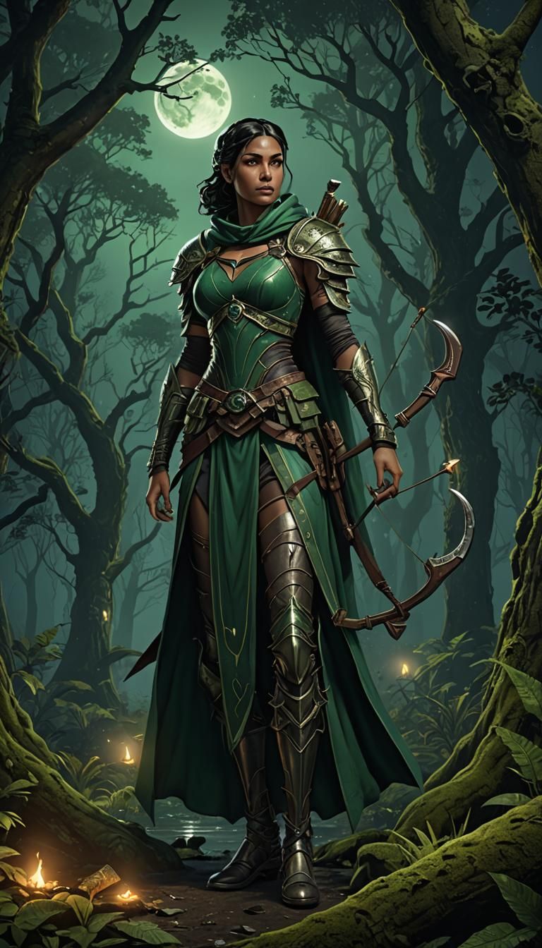 Archer Hunting Under Crescent Moon: Fantasy Concept Art