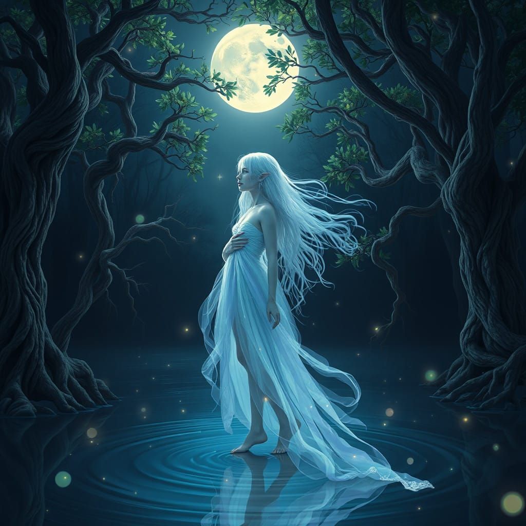Ethereal Moon Spirit in Dreamy, Surreal Landscape