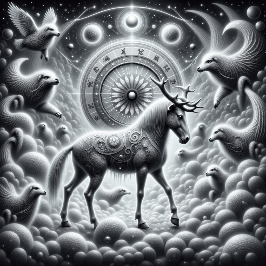 Gray Zodiac Mystic Dreamscape in Impasto Style