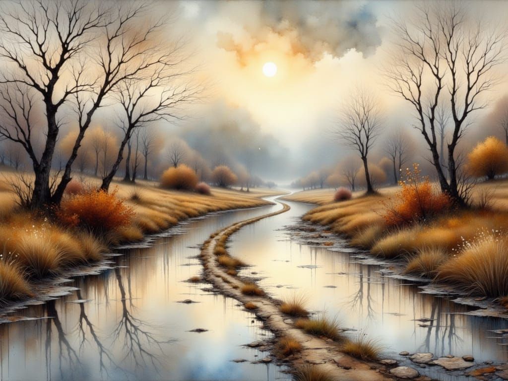 Misty Dirt Road in Earthy Hues