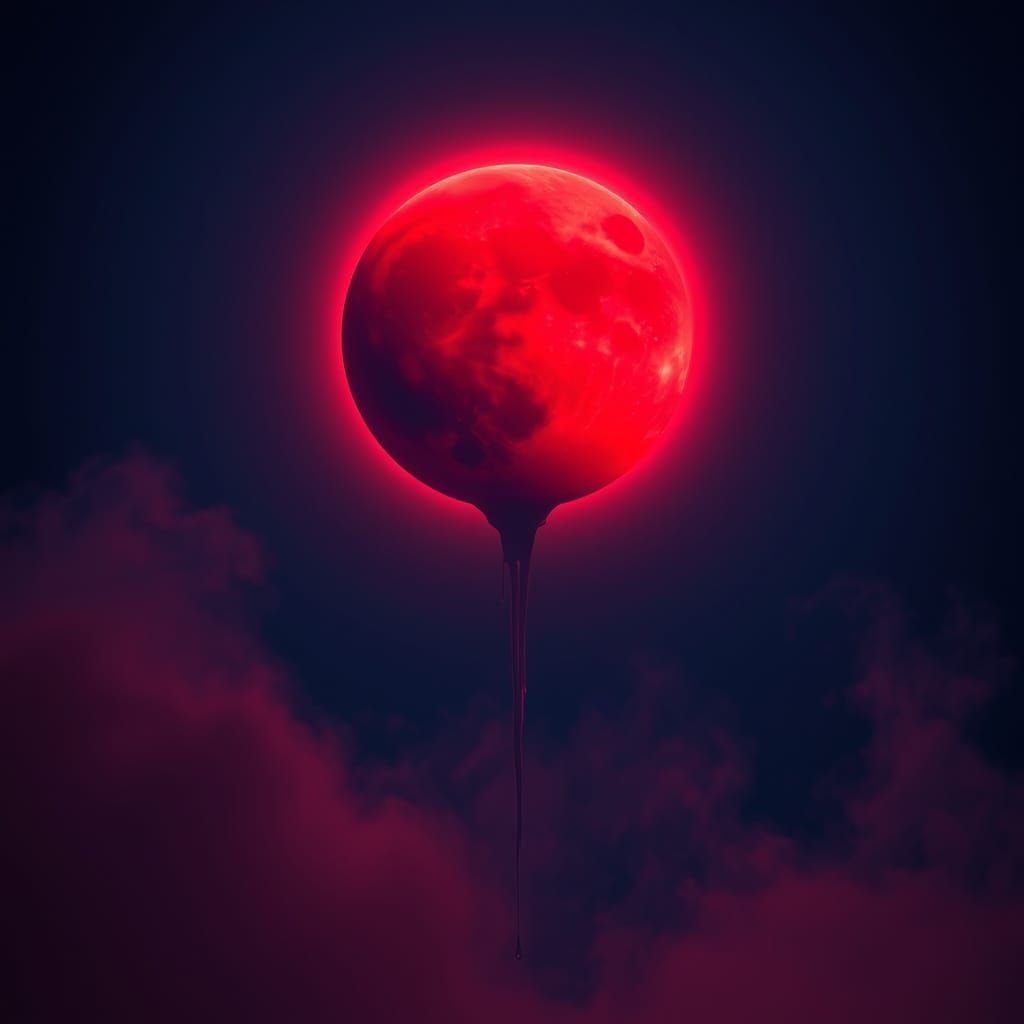 Surreal Blood Moon Eclipse in Deep Indigo Night Sky