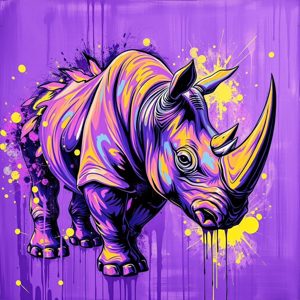 Vibrant Rhino in Dynamic Graffiti Art