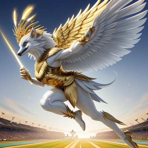 Radiant Leonine Angel Creature in Golden Light