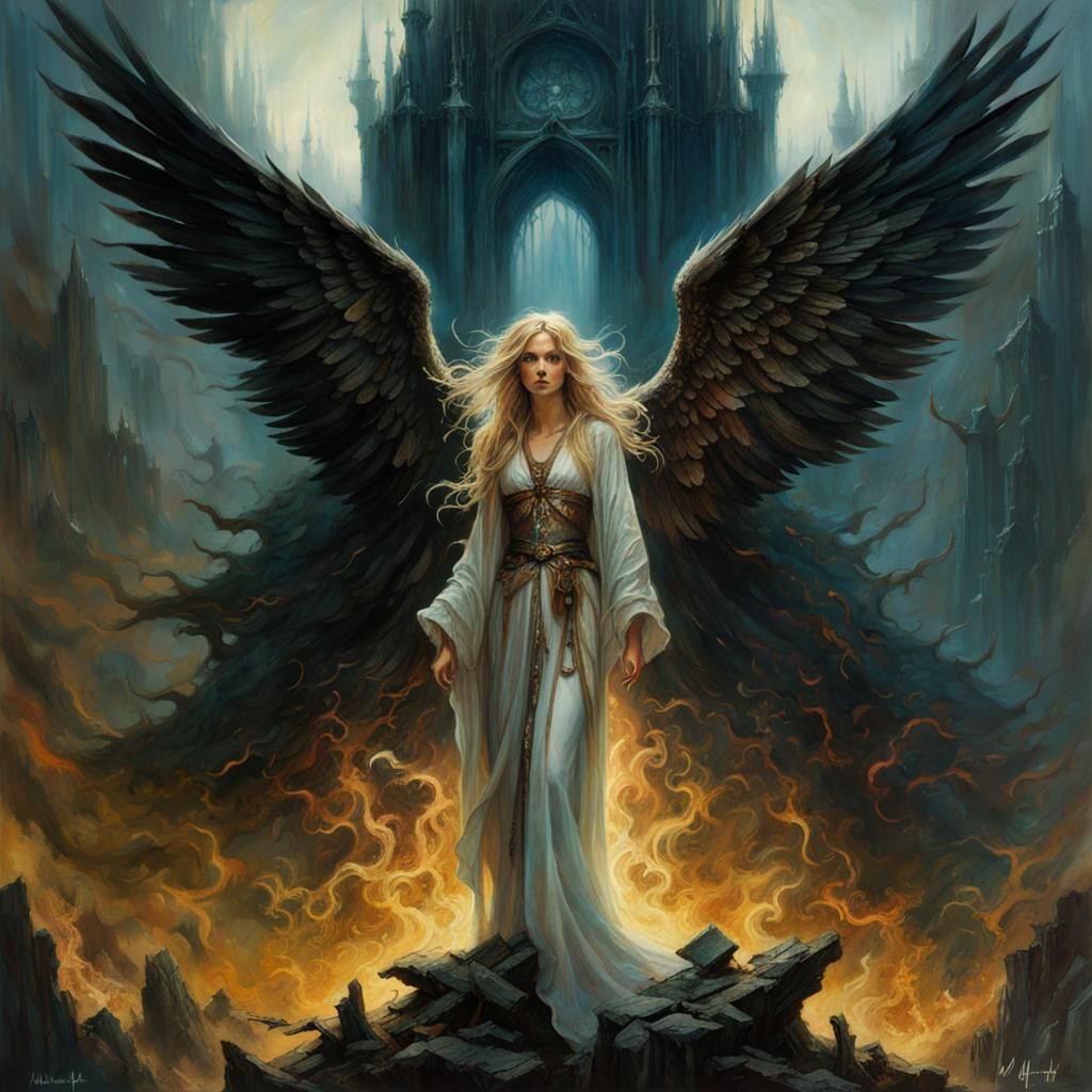Dark Fallen Angel in an Epic Landscape
