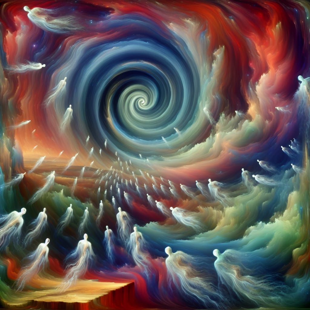 Surreal Vortex of Souls in Dreamlike Scene