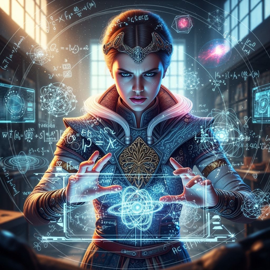 Woman Solving Physics Problem in Hyperrealistic Digital Art