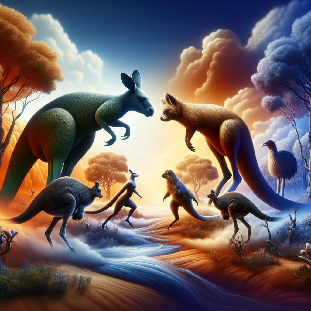 Surreal Australian Animal Confrontation in 3D Airbrush Art