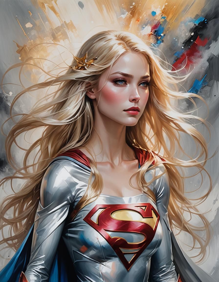 waist up shot of beautiful blonde haired Supergirl