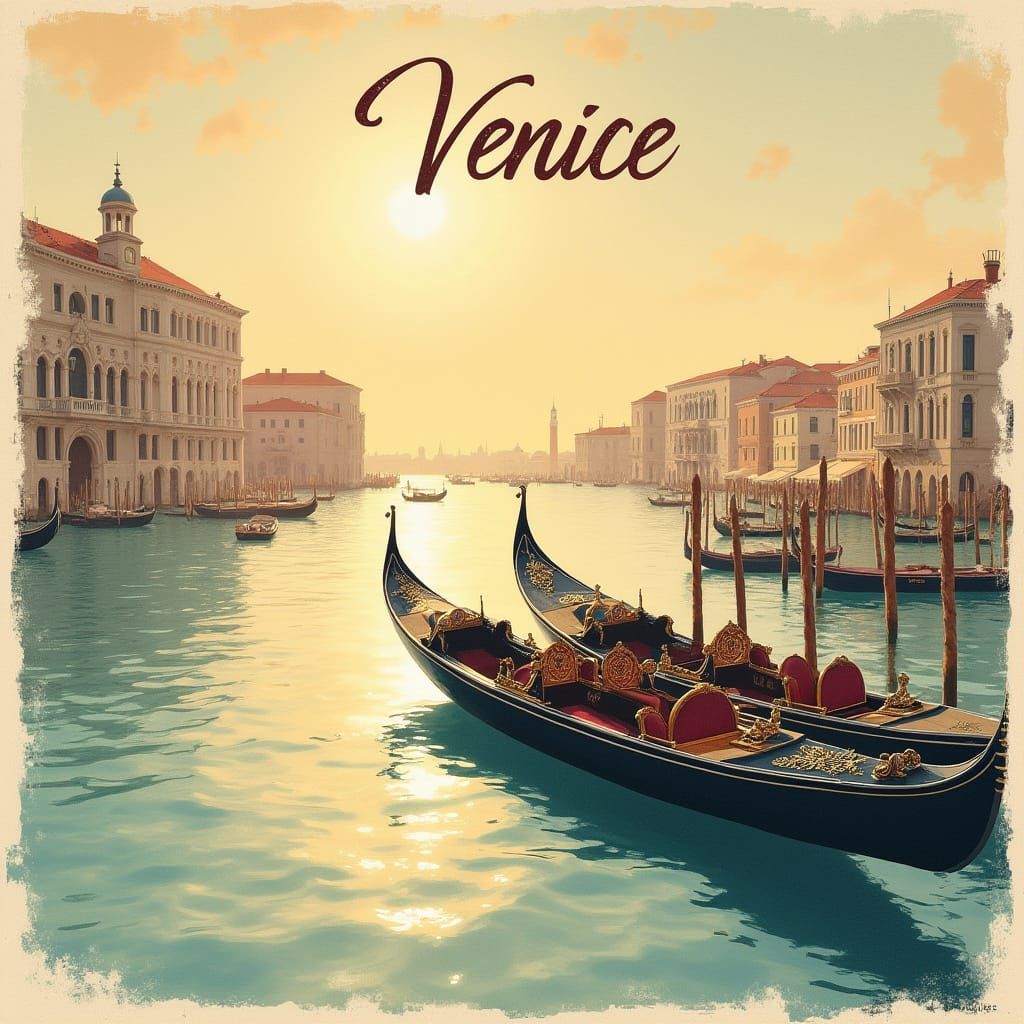 Vintage Venice Postcard at Sunset