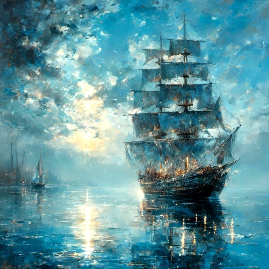 Ethereal Ghost Ship Reflected in Still Waters
