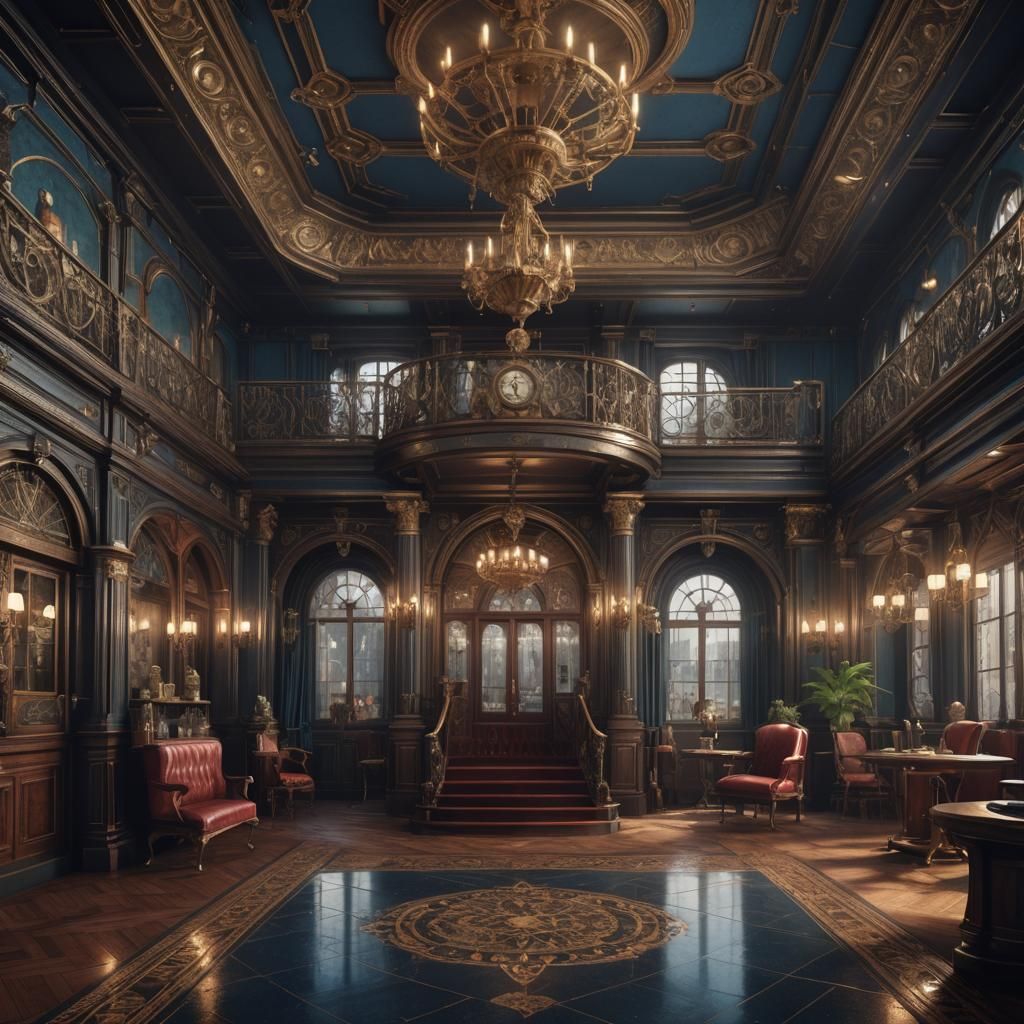 Neo-Victorian Club Interior in Detailed Matte Painting