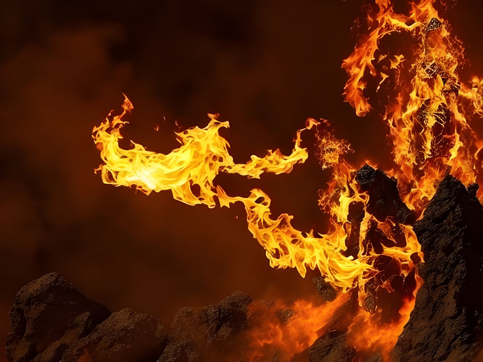 Colorful Fire Beings Dancing in Flames