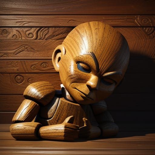 Wooden Crash Dummy Doll in Vibrant Digital Art