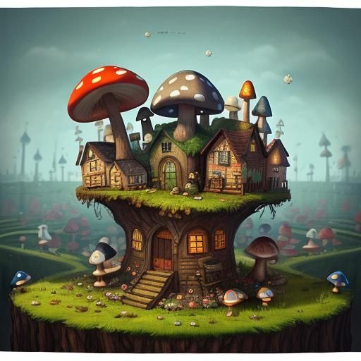 Enchanting Mushroom Village in Cinematic Style