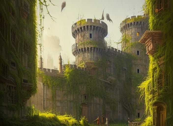 Medieval Castle in Steampunk Surrealist Style