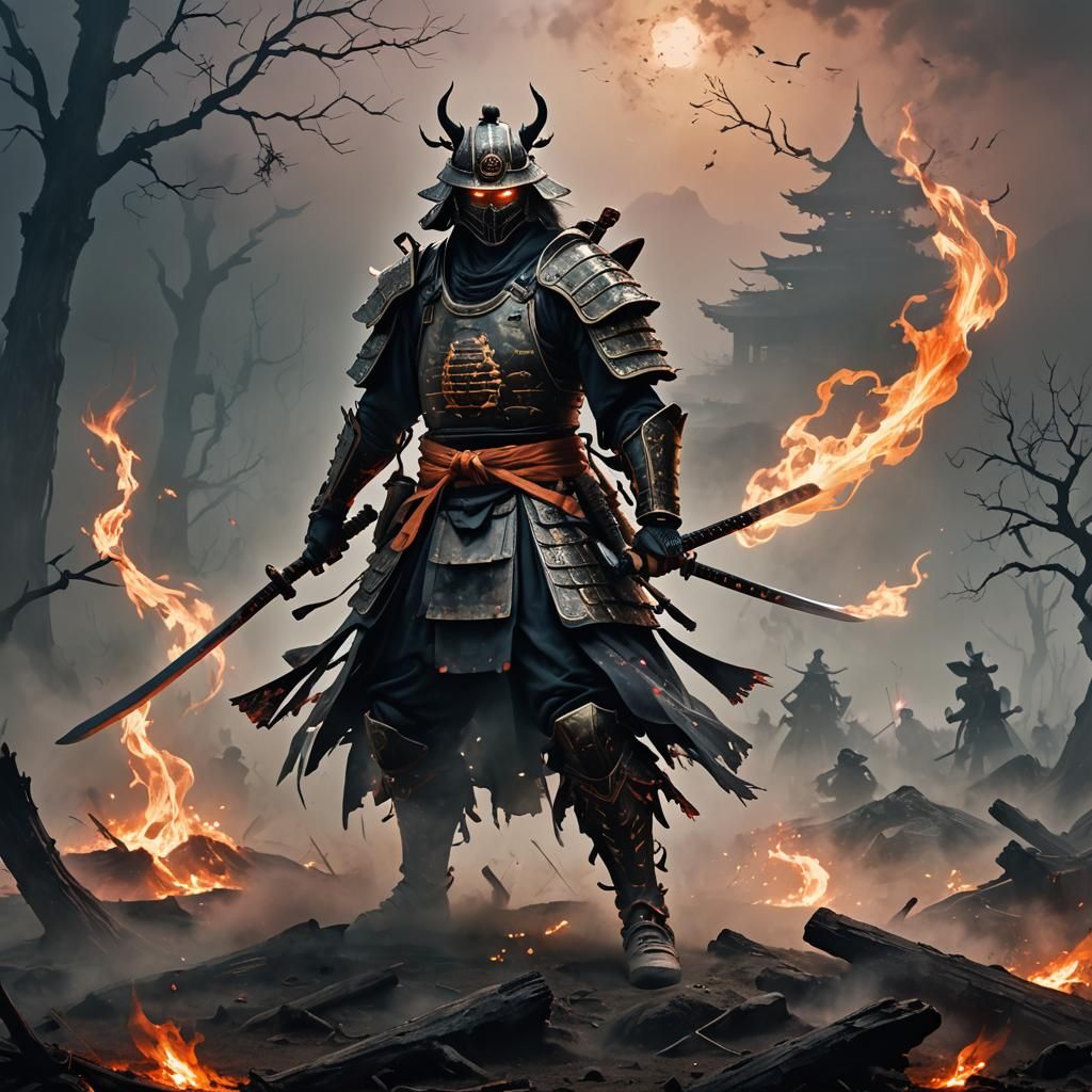 Ghostly Samurai Rises in Eerie Surrealism