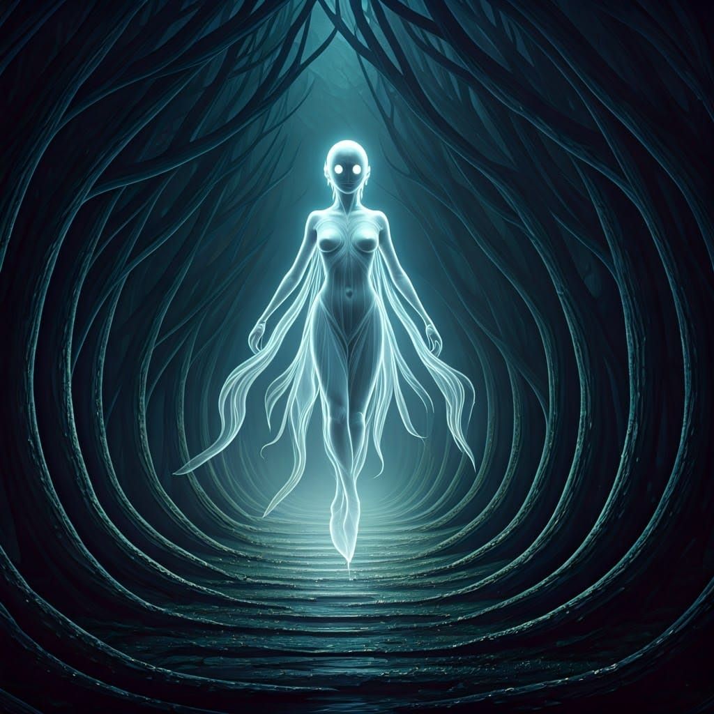 Ethereal Fantasy Being in Haunting Moonlit Forest