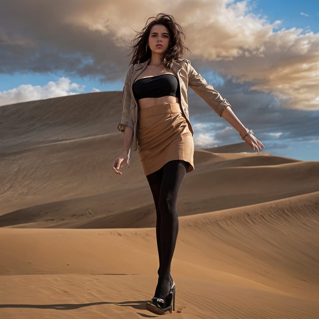 Sultry Desert Siren in Shorts and Jacket