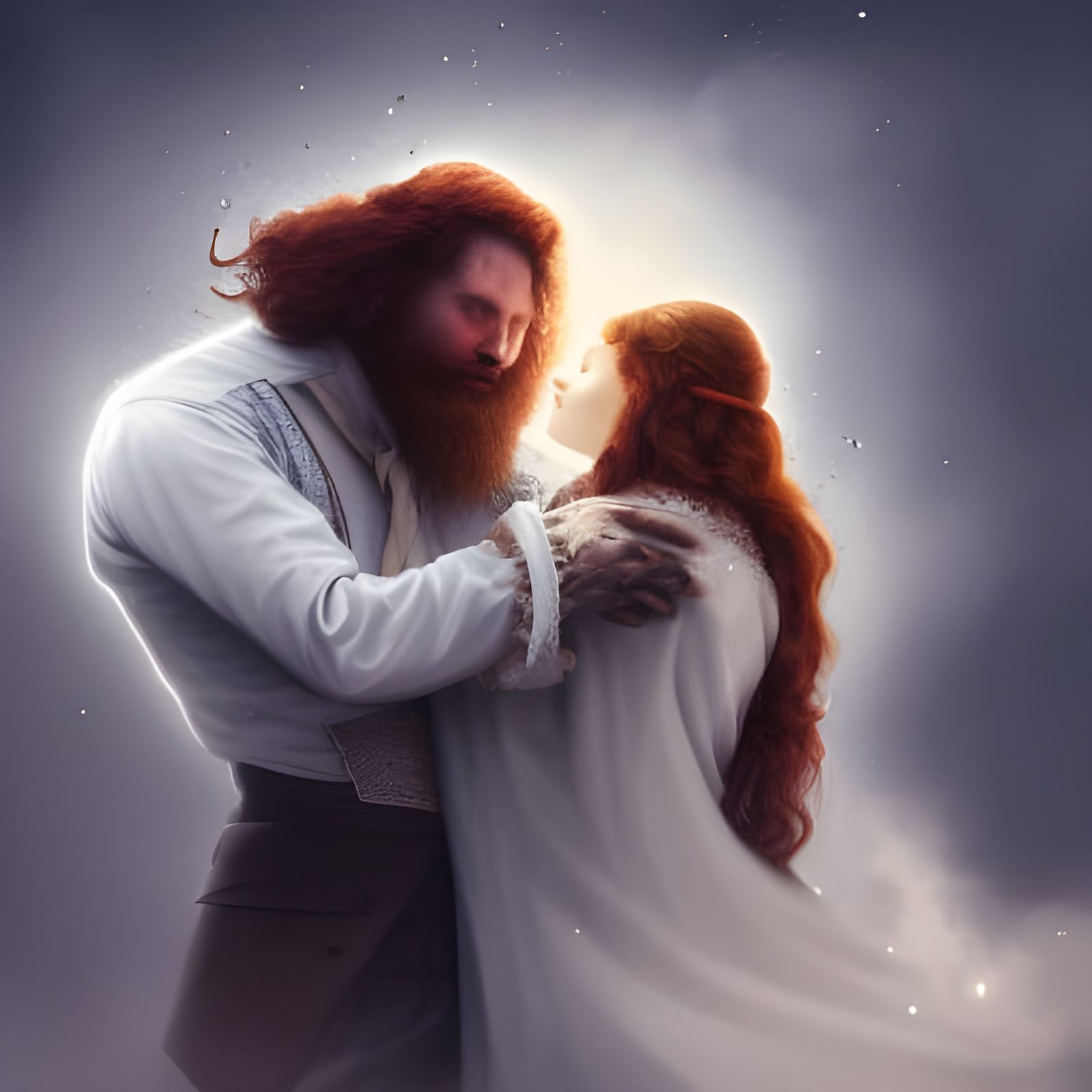 Cloud Embraces Man in Steampunk Fantasy Art