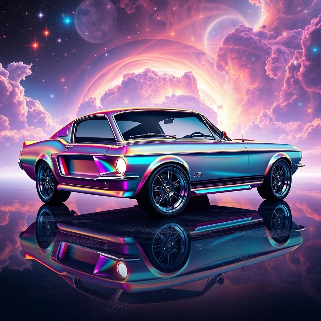 Silver Black Ford Mustang Eleanor in Cosmic Dreamscape