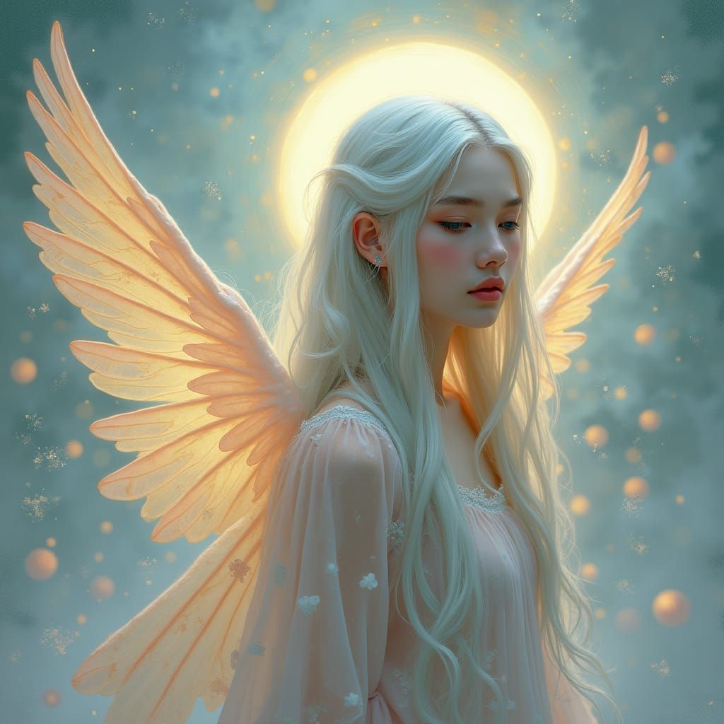 Ethereal Woman with Silver Hair in Dreamlike State