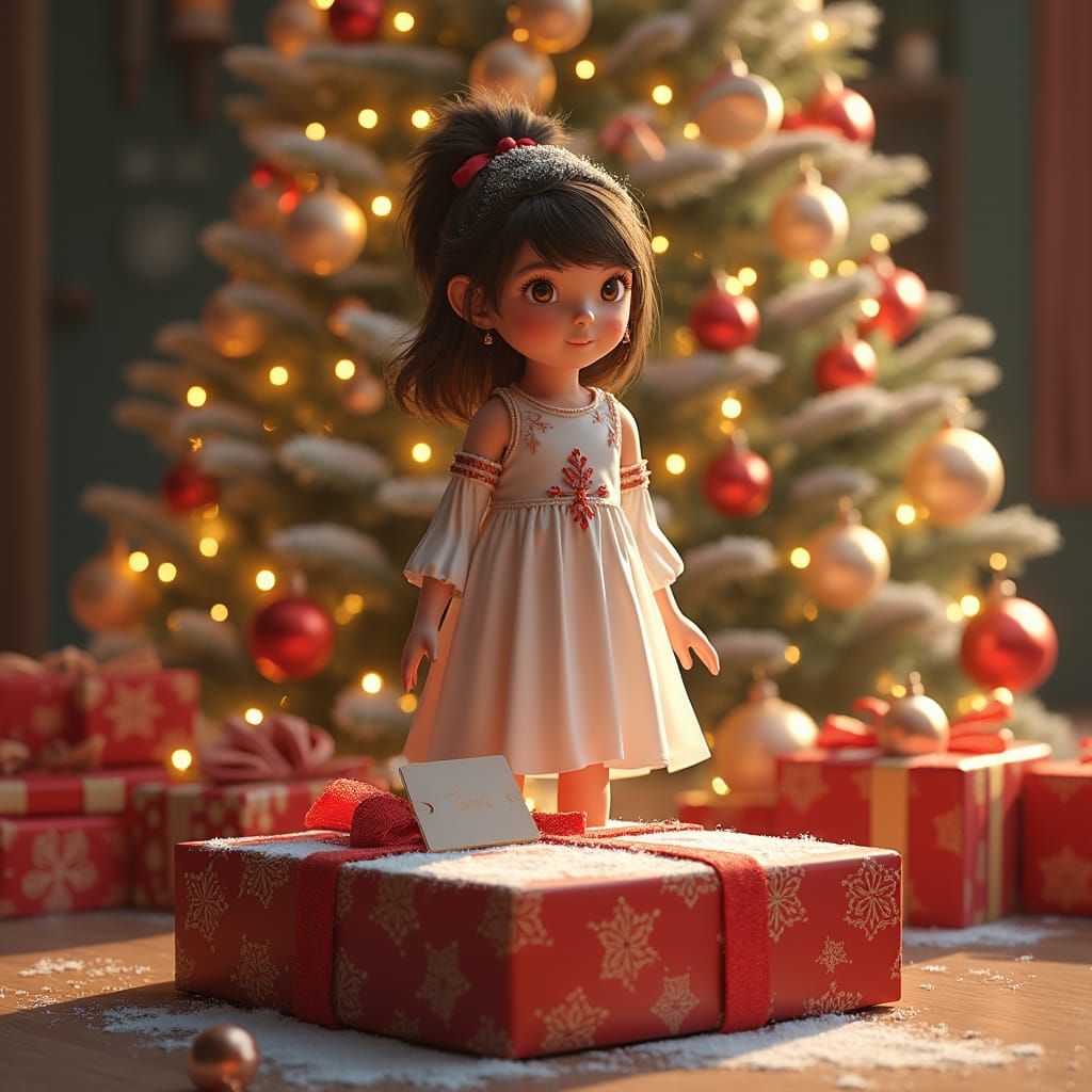 Girl with Christmas Gifts, Animated 3D Art