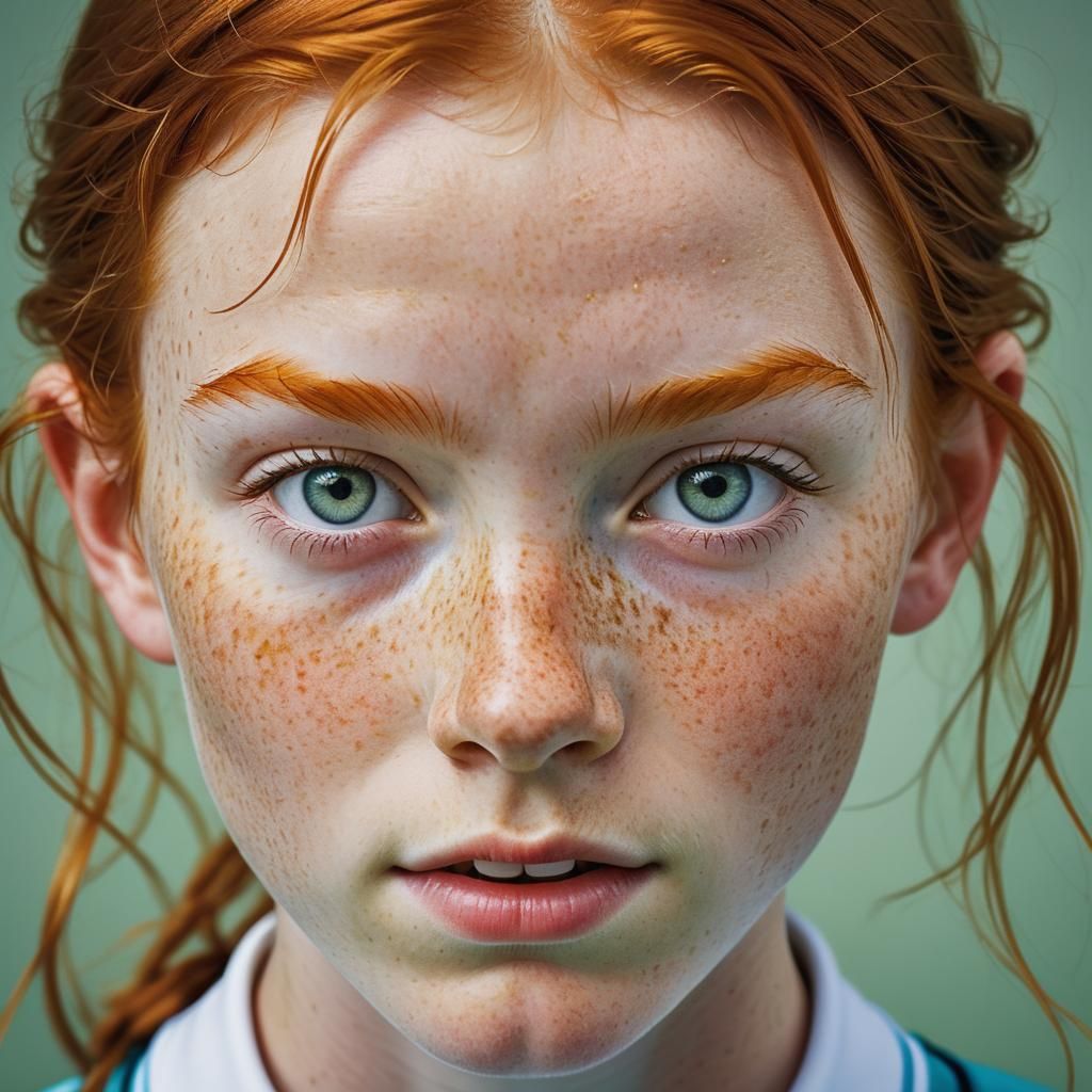 Freckled Ginger Tennis Player Portrait in Studio Lighting