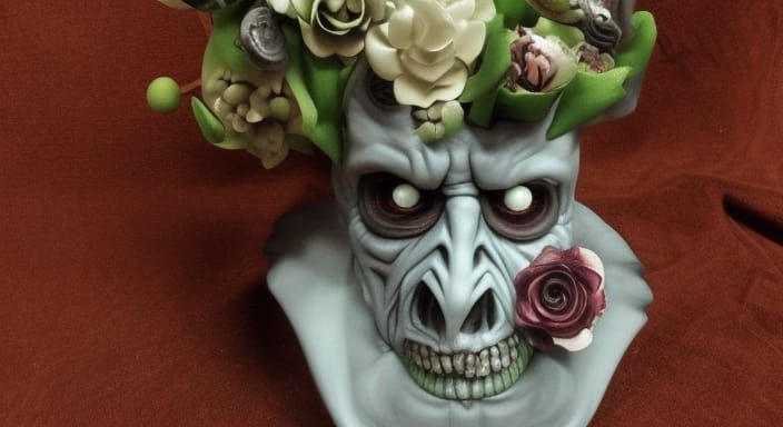 Zombie Vase with Undead Flowers: Dark Fantasy Art