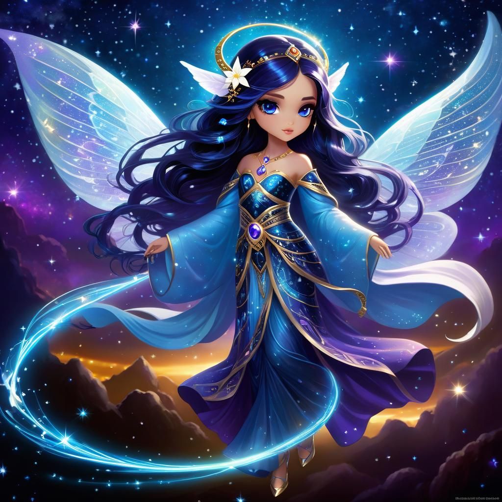 Cosmic Chibi Fairy in Starry Robes
