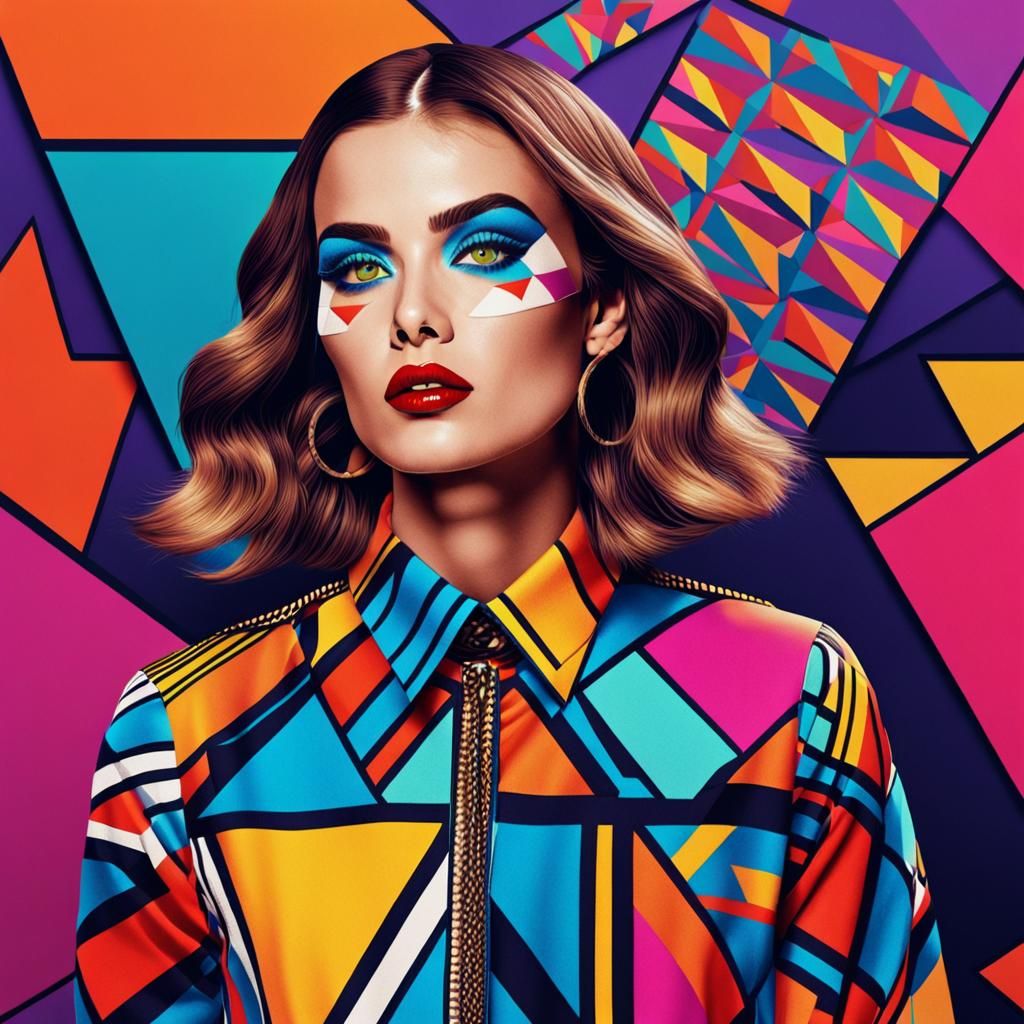 Geometric Pop Art Portrait with Bold Colors