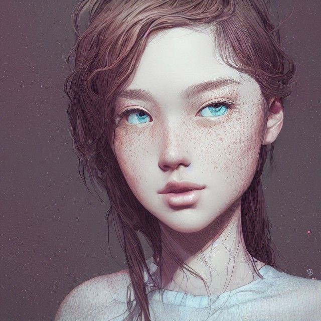 Freckled Girl Portrait in Digital Art Style