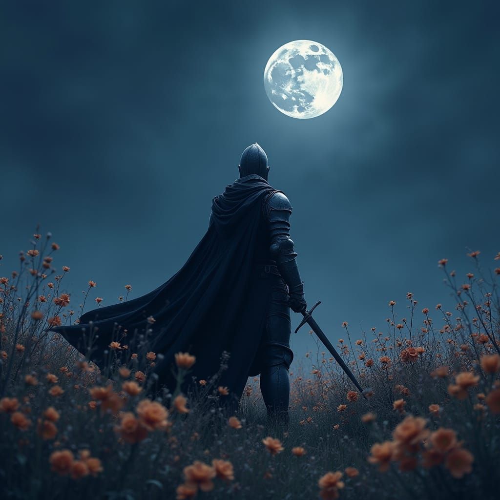 Moonlit Knight in a Field of Dreams