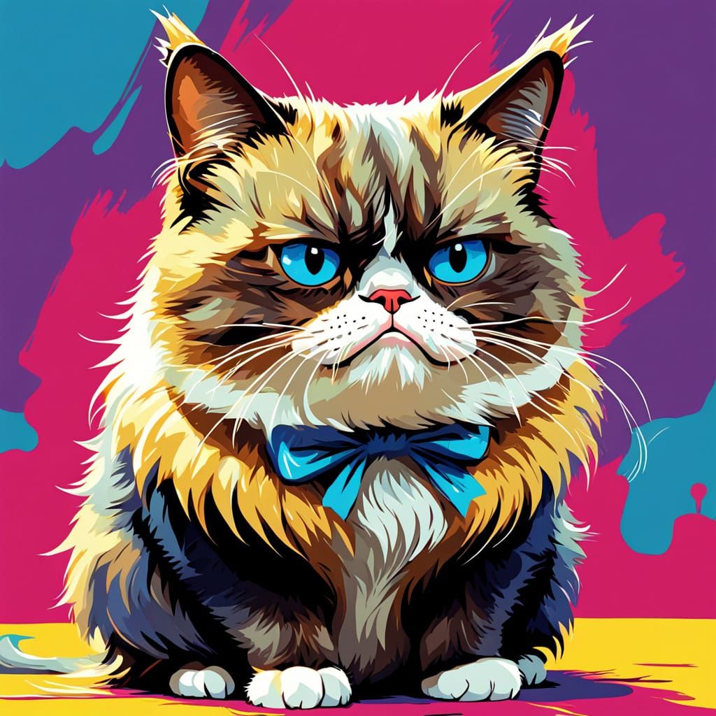 A Grumpy Cat in Vibrant, Textured Brushstrokes