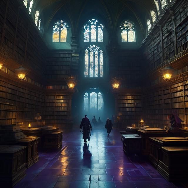 Magic Library with Unseen Servants: Dark Fantasy Art