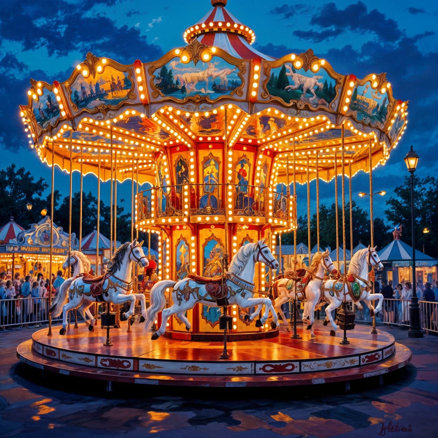 Carousel at Dusk: Nostalgic Americana Scene