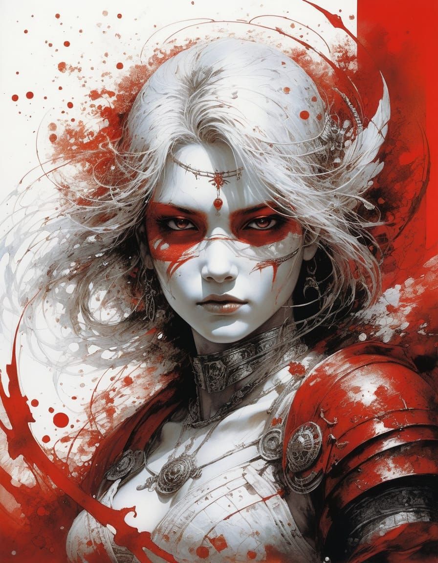 Abstract Red and White Art with Fine Details