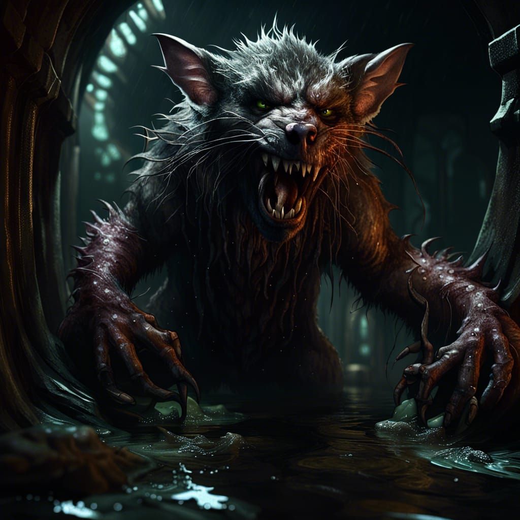 A monstrous wererat blocks the heroes path.