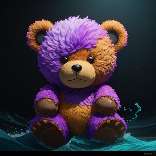 Teddy Bear Surfing: Vibrant Digital Art