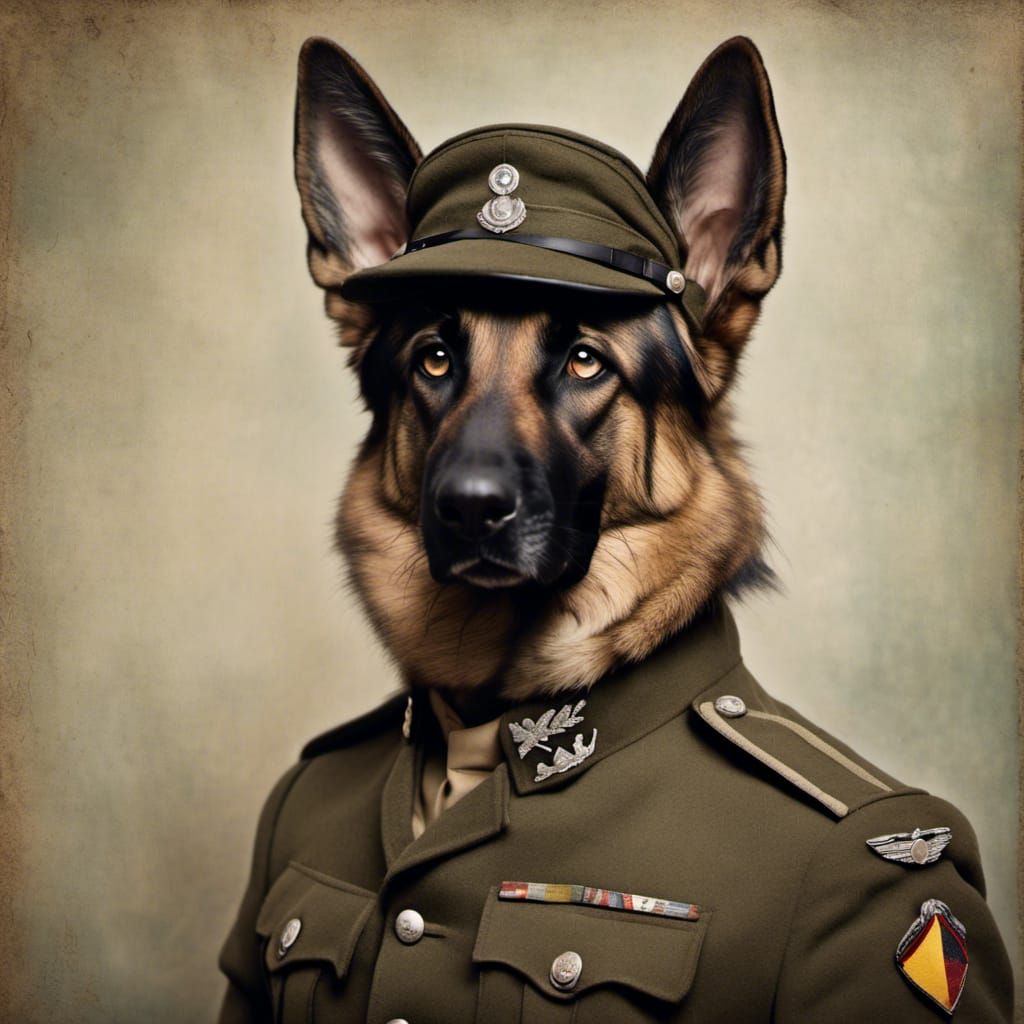 German Shepherd in WWII Uniform Holograph Portrait