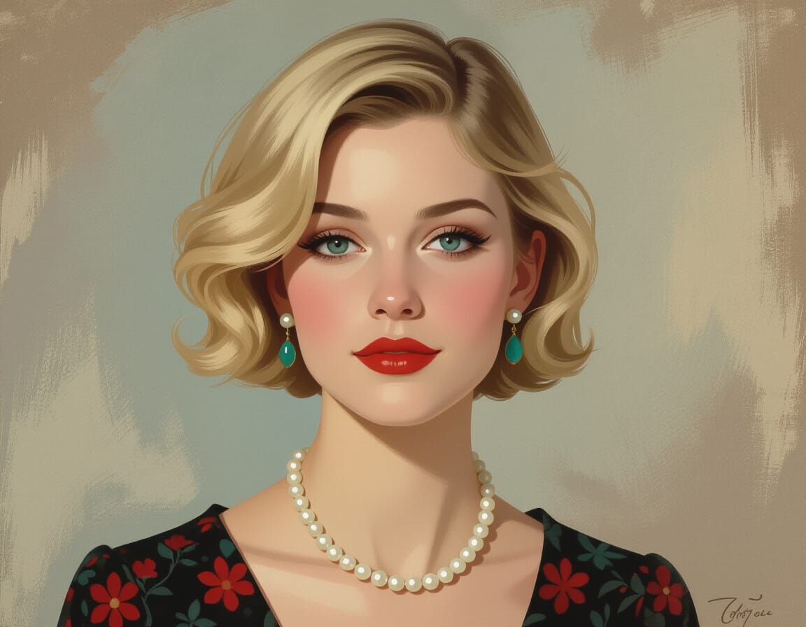 Portrait of Woman with Pearls in Moreau Style