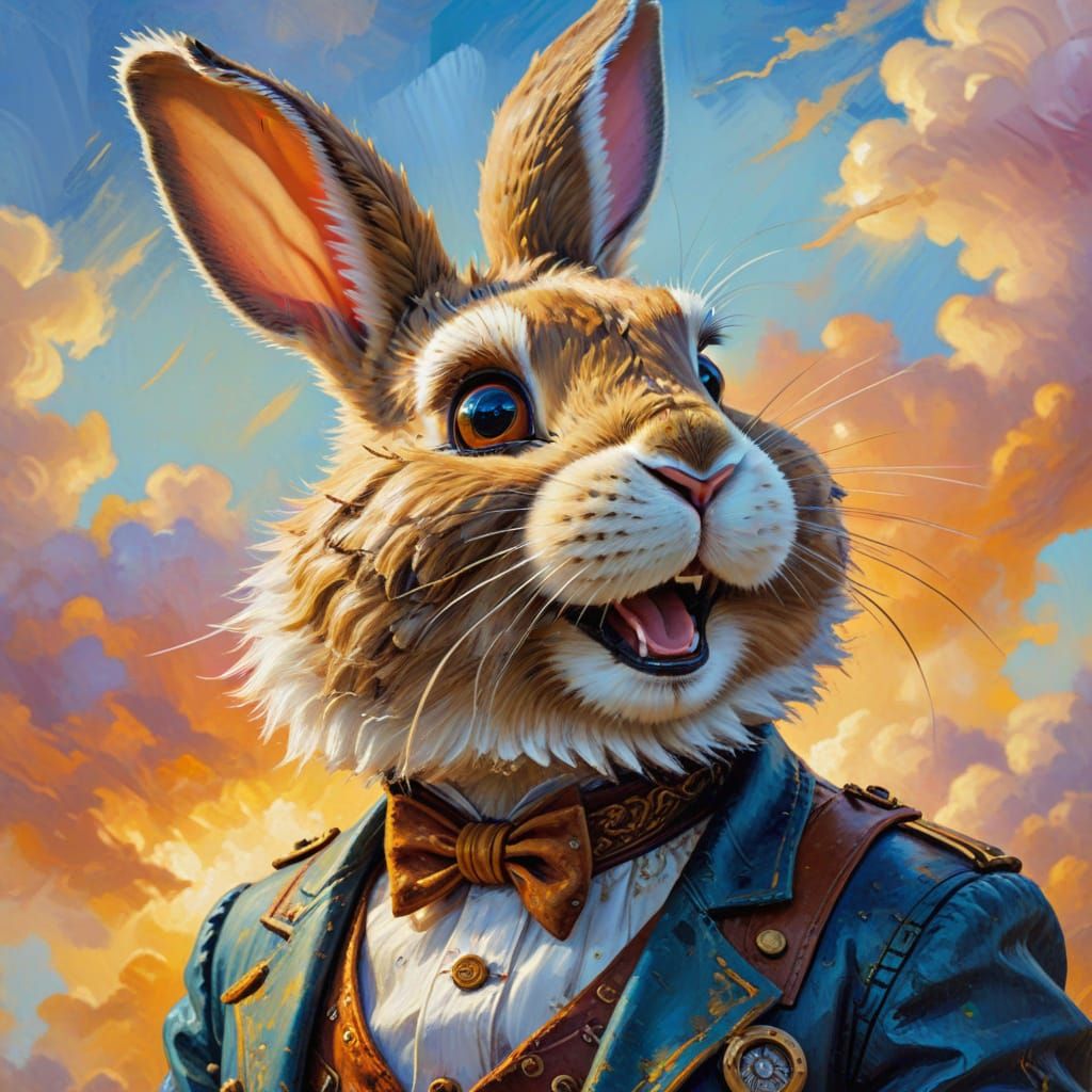 Steampunk Bunny in Neo-Impressionist Oil Painting