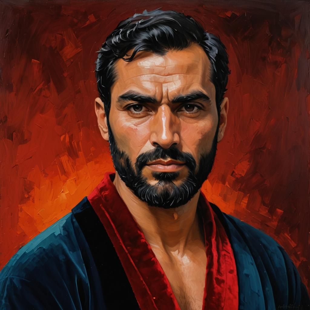 Arab Peruvian Man in Impasto Oil Painting