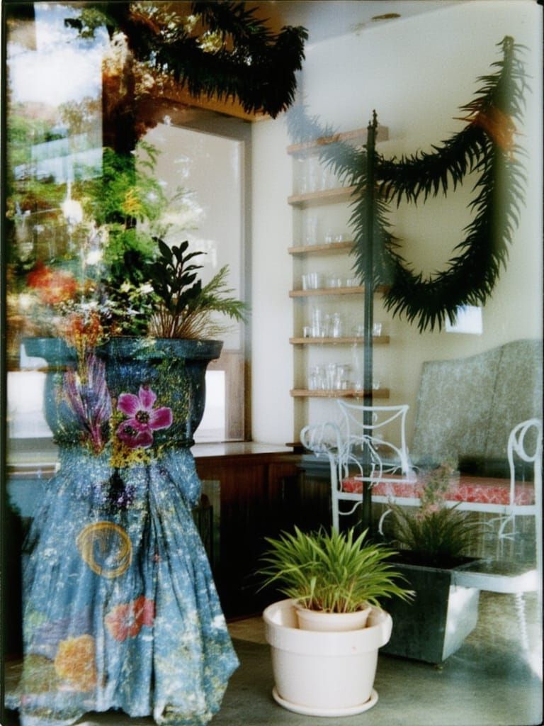 Anthropomorphic Monstera Plant in Double Exposure Film Glitc...