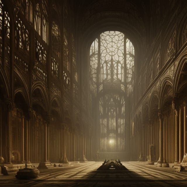 Castle Interior with Rose Window in Digital Matte Painting