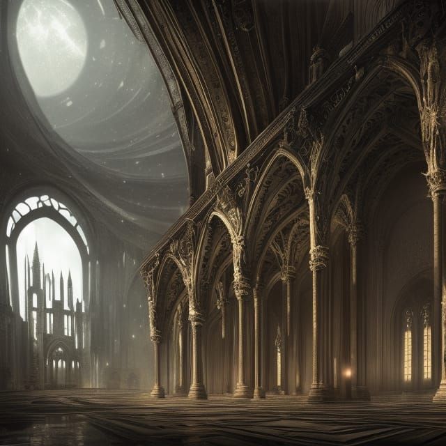 Castle Interior with Rose Window in Digital Matte Painting