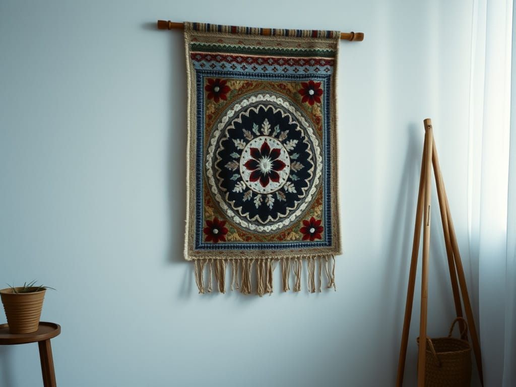Decorative Felt Rug Displayed as Cinematic Film Still