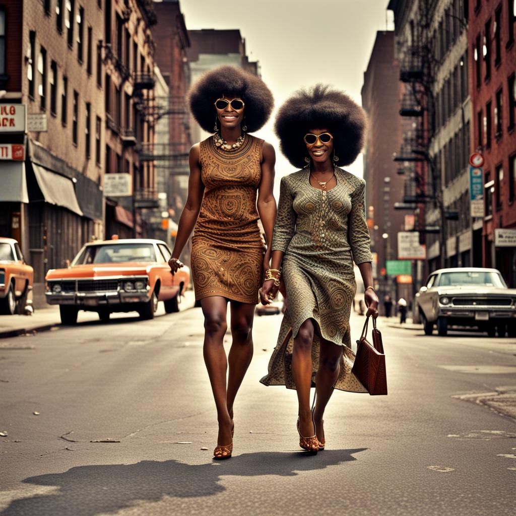 1970s Harlem: Two Black Women Walking in Style