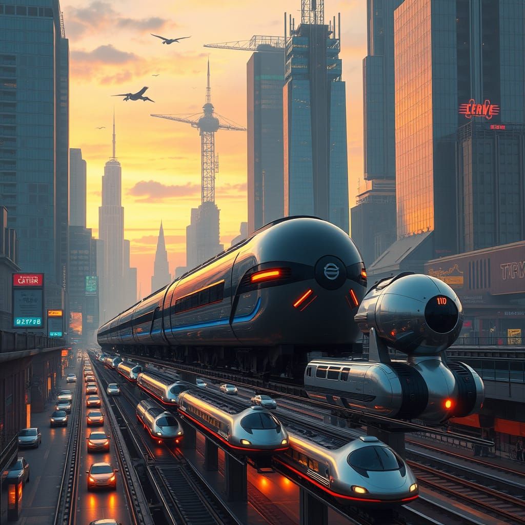 Retro-Futuristic Metropolis at Dusk