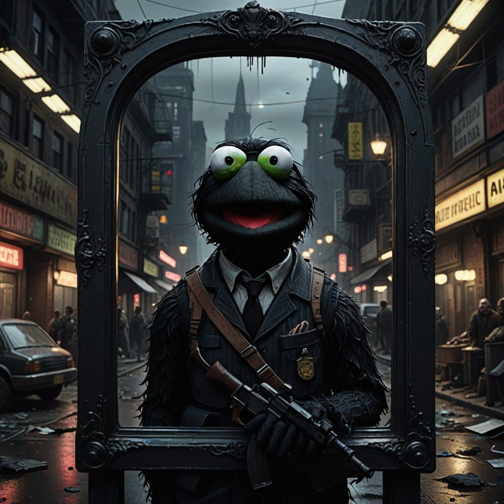 Dystopian City Reflection in a Sci-Fi Muppet Mirror